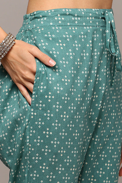 Women's Cotton Sea Green Printed Straight Kurta Pant With Dupatta