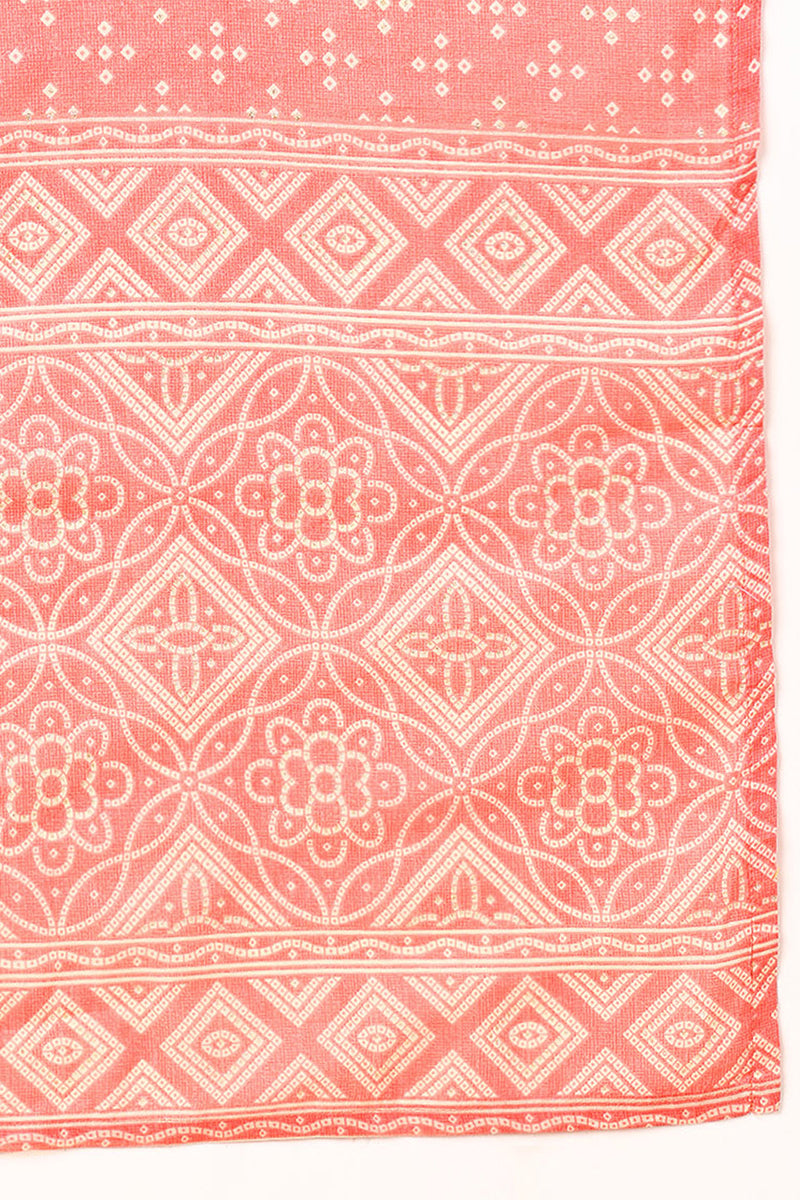 Women's Peach Bandhani Printed Kurta Pant With Dupatta