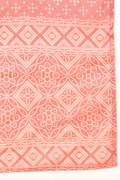 Women's Peach Bandhani Printed Kurta Pant With Dupatta