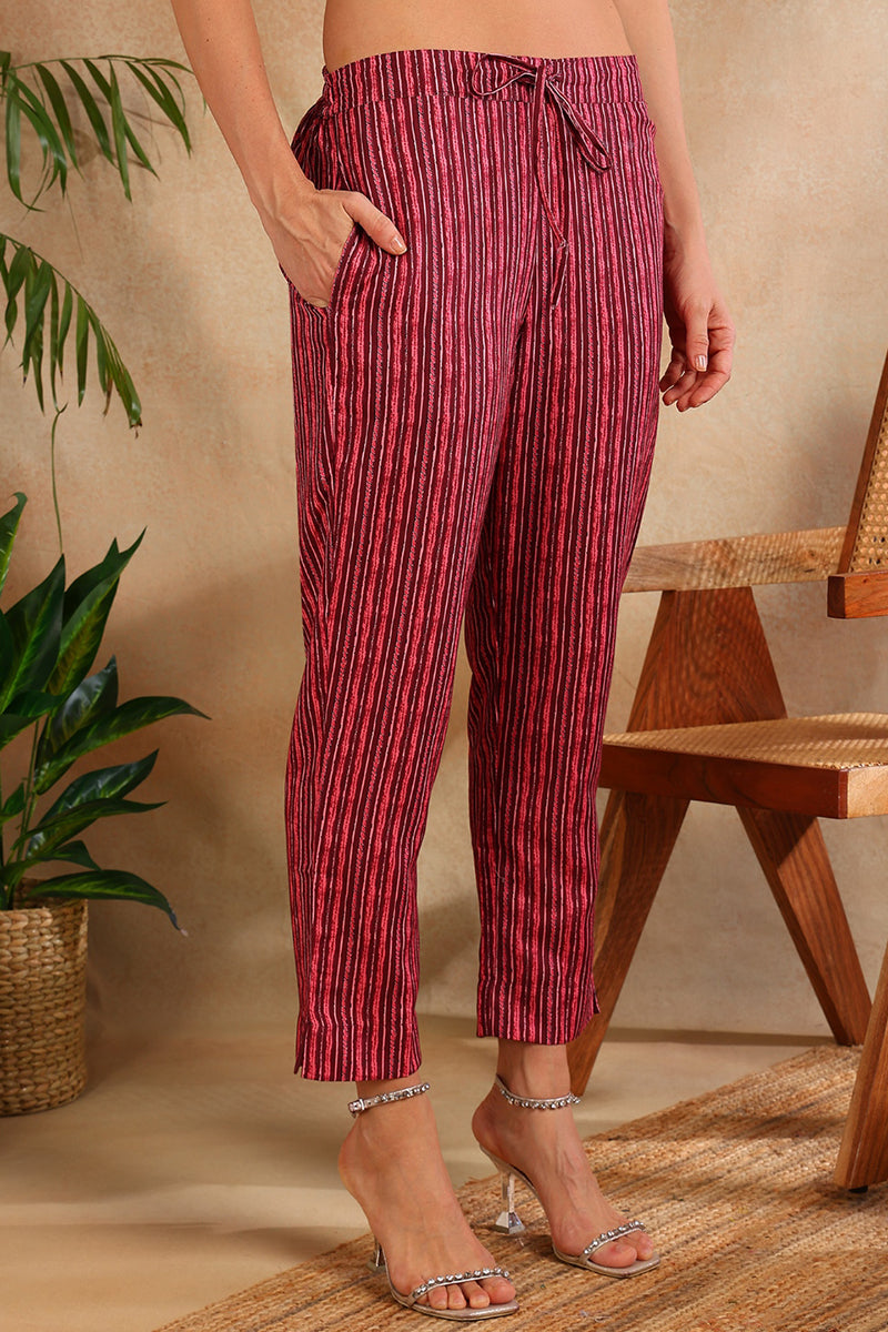 Women's Maroon Rayon Blend Floral Printed Straight Kurta Trouser With Dupatta