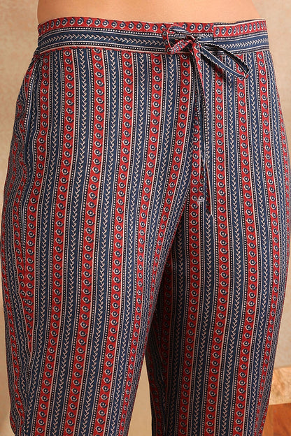 Women's Maroon Rayon Blend Ajrakh Printed A-Line Kurta Trouser With Dupatta