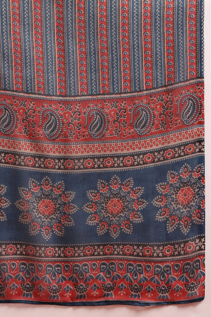 Women's Maroon Rayon Blend Ajrakh Printed A-Line Kurta Trouser With Dupatta