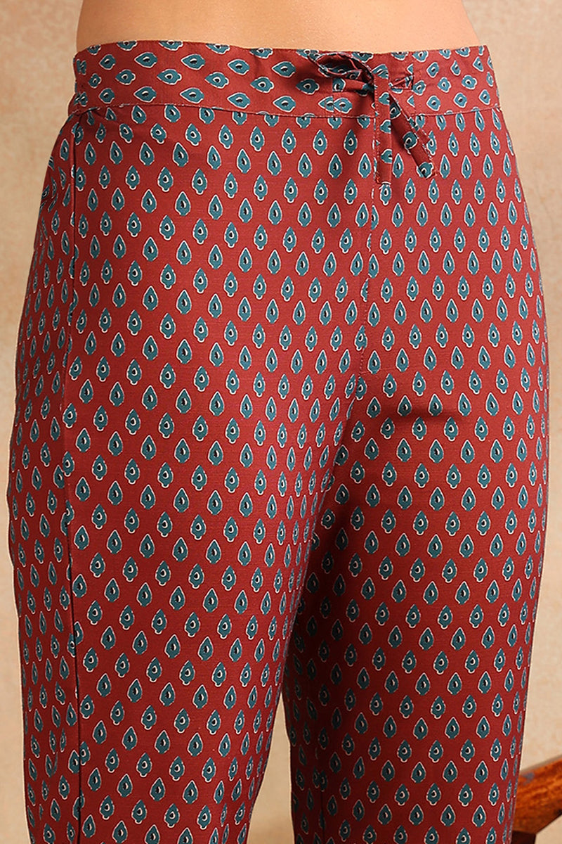 Women's Brown Rayon Blend Floral Printed A-Line Kurta Trouser With Dupatta