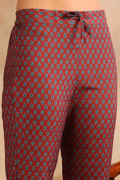 Women's Brown Rayon Blend Floral Printed A-Line Kurta Trouser With Dupatta