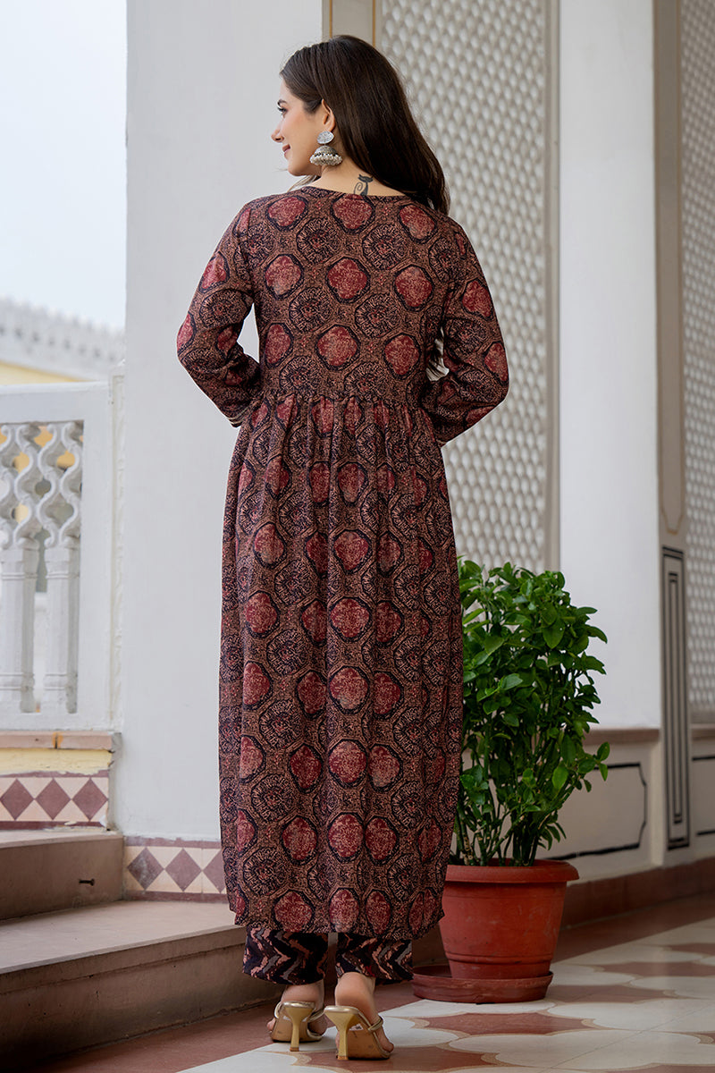 Women's Multi Rayon Blend Ethnic Motifs Printed A-Line Kurta Trouser With Dupatta