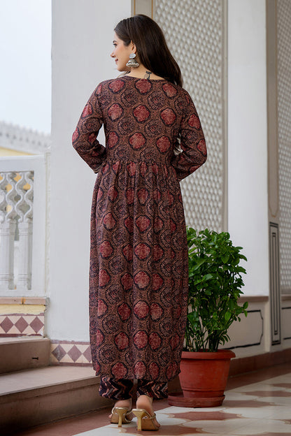 Women's Multi Rayon Blend Ethnic Motifs Printed A-Line Kurta Trouser With Dupatta