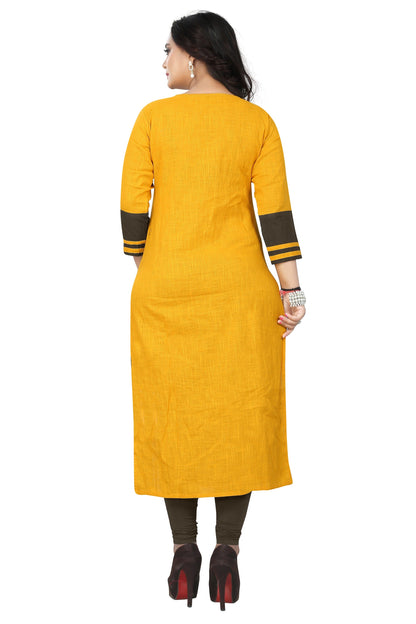 Women's Yellow Cotton Kurta By Vbuyz (1