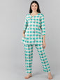 Women's Cream Cotton Checked Printed Night Suit