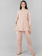Women's Peach Cotton Striped Printed Night Suit