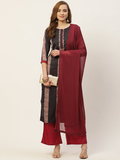 Women's Satin Kurta And Palazzo With Dupatta Set