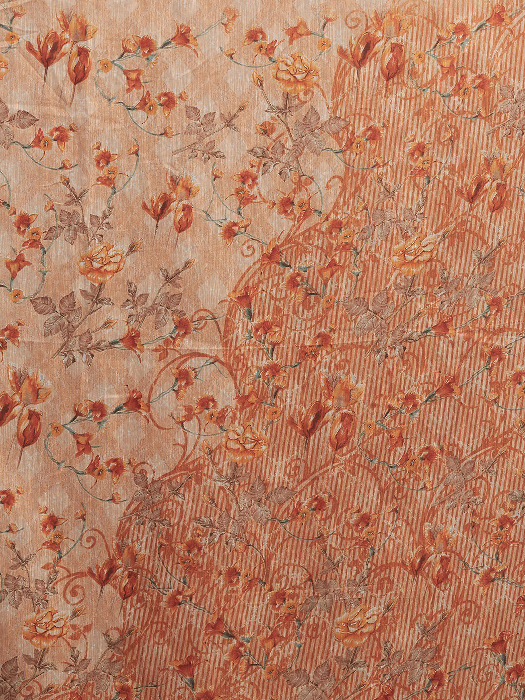 Women's Orange Cotton Blend Printed Saree