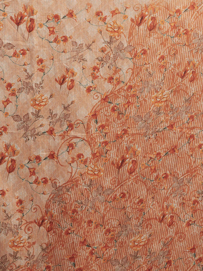 Women's Orange Cotton Blend Printed Saree