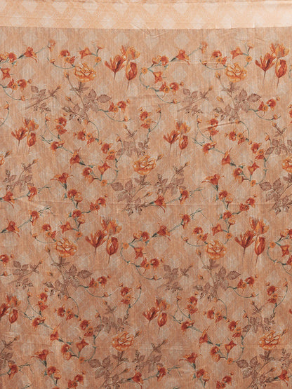 Women's Orange Cotton Blend Printed Saree