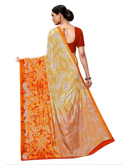 Women's Beige Crepe Printed Saree