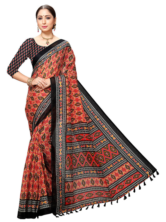 Women's Black Art Silk Printed Saree