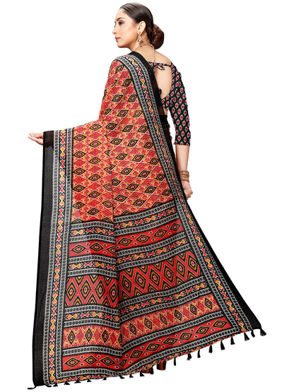 Women's Black Art Silk Printed Saree