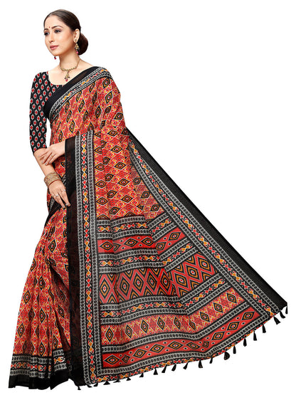 Women's Black Art Silk Printed Saree
