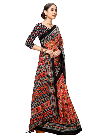 Women's Black Art Silk Printed Saree