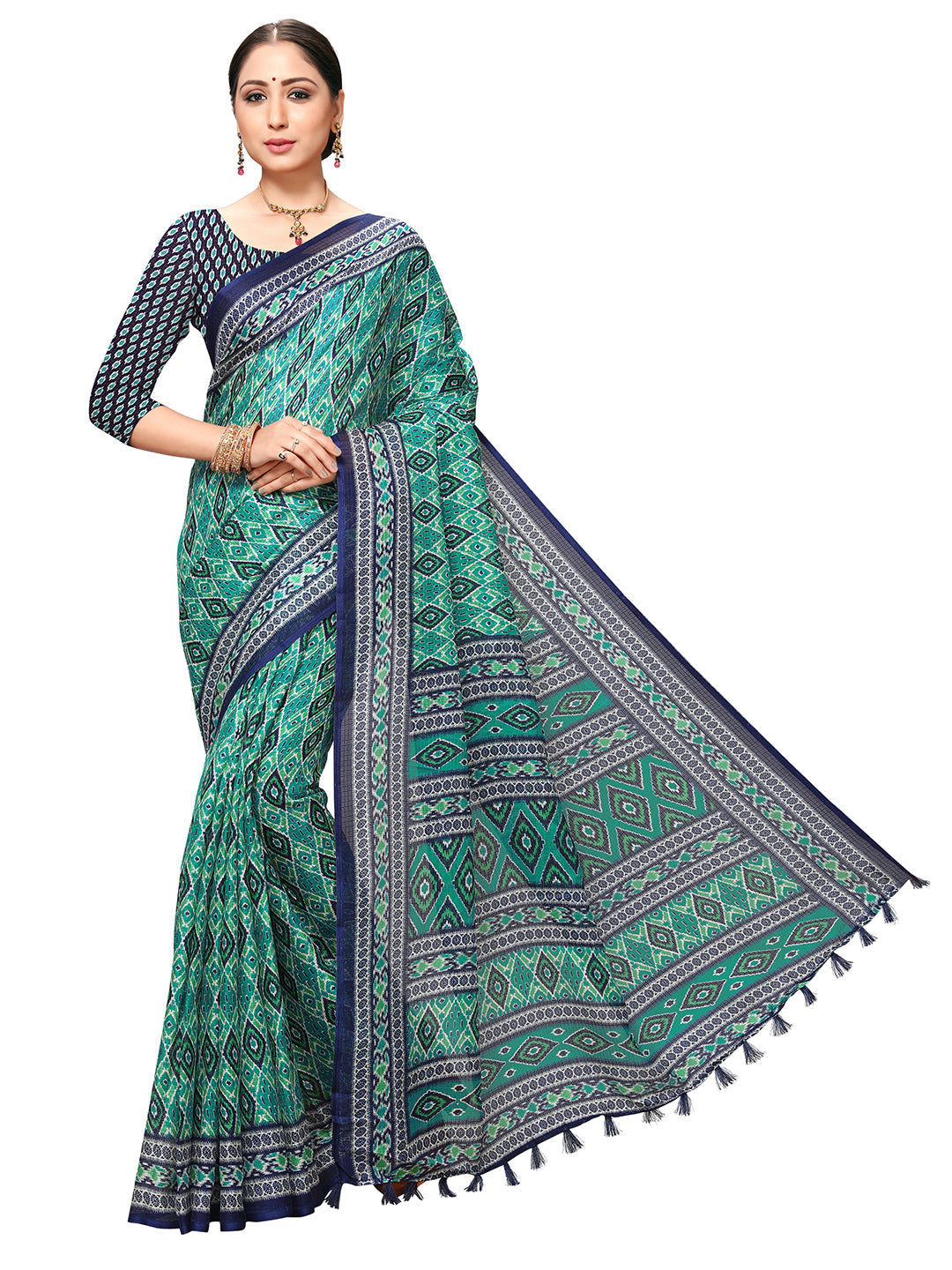 Women's Navy Blue Art Silk Printed Saree