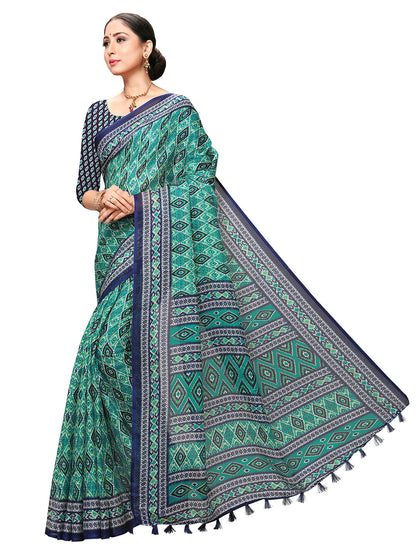 Women's Navy Blue Art Silk Printed Saree