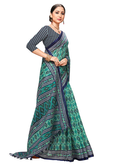 Women's Navy Blue Art Silk Printed Saree