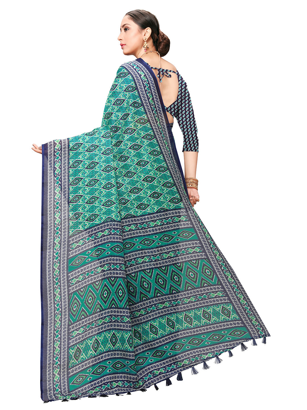 Women's Navy Blue Art Silk Printed Saree