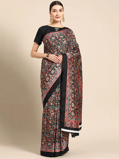 Women's Black Art Silk Printed Saree