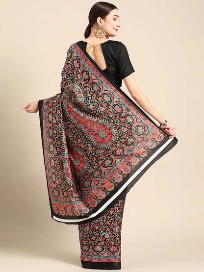 Women's Black Art Silk Printed Saree