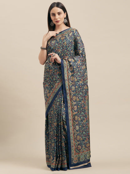 Women's Navy Blue Art Silk Printed Saree