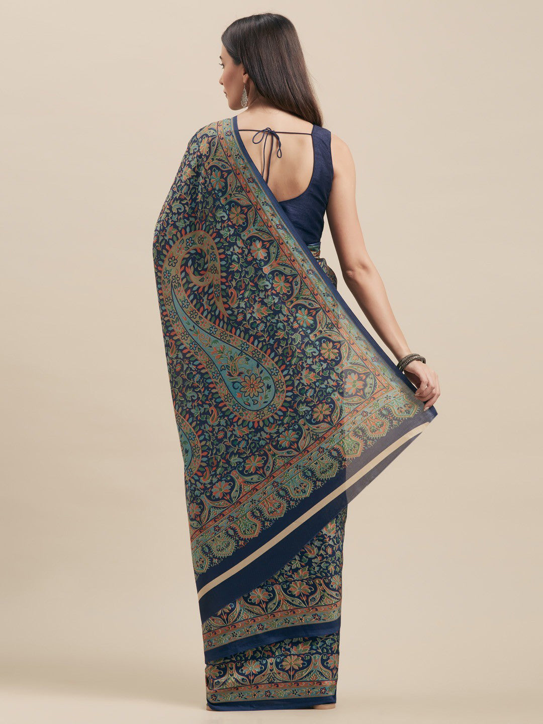 Women's Navy Blue Art Silk Printed Saree