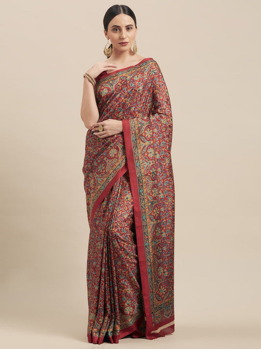 Women's Maroon Art Silk Printed Saree