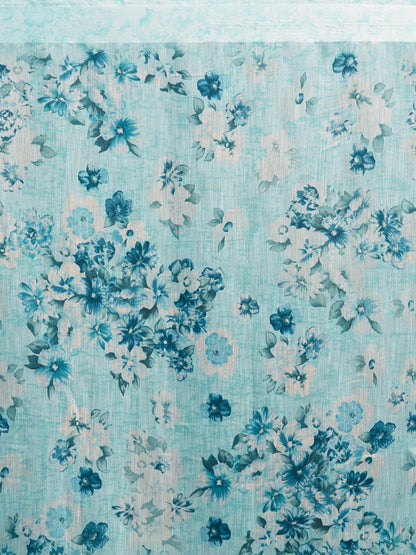 Women's Blue Cotton Blend Printed Saree