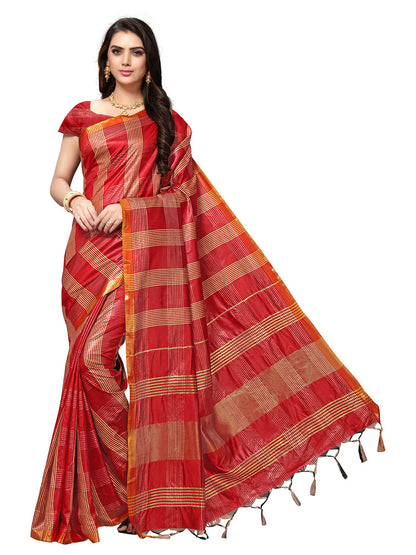 Women's Maroon Silk Blend Woven Saree