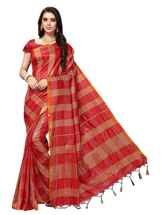 Women's Maroon Silk Blend Woven Saree