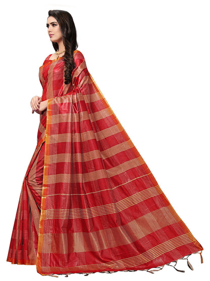 Women's Maroon Silk Blend Woven Saree