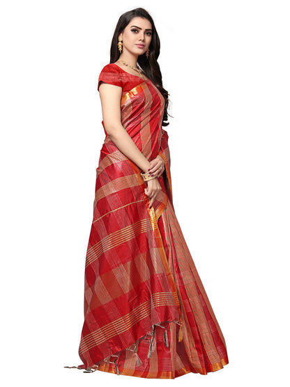 Women's Maroon Silk Blend Woven Saree