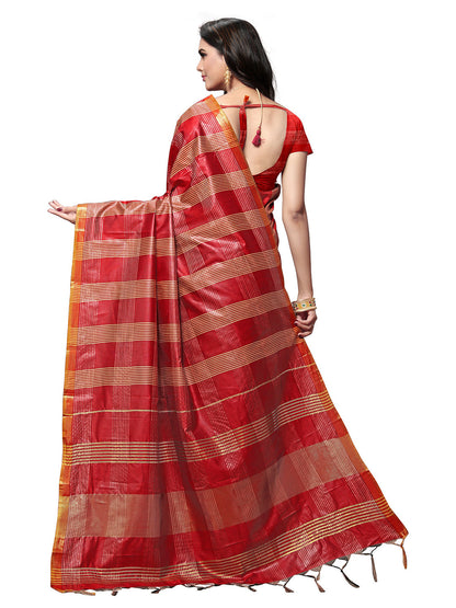 Women's Maroon Silk Blend Woven Saree