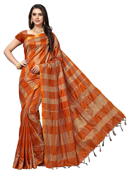 Women's Rust Silk Blend Woven Saree