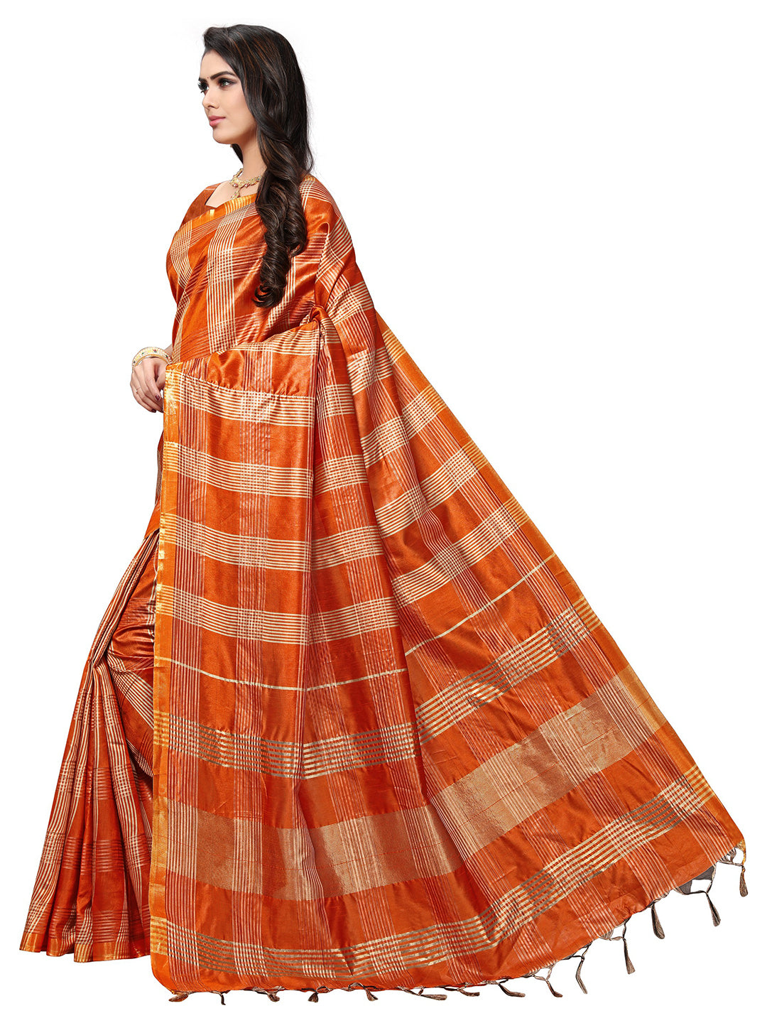Women's Rust Silk Blend Woven Saree