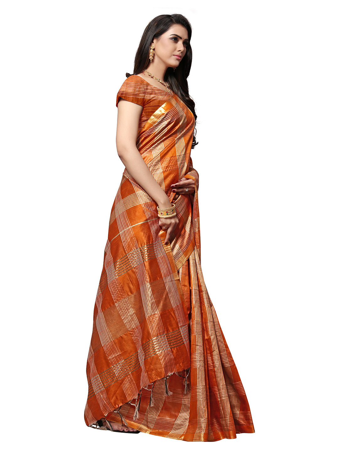 Women's Rust Silk Blend Woven Saree