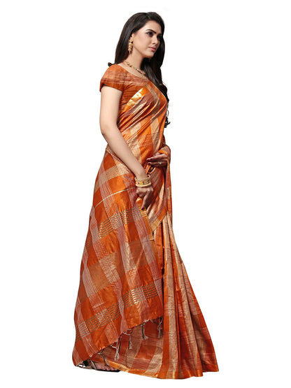 Women's Rust Silk Blend Woven Saree