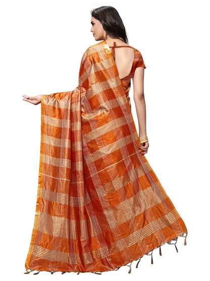 Women's Rust Silk Blend Woven Saree