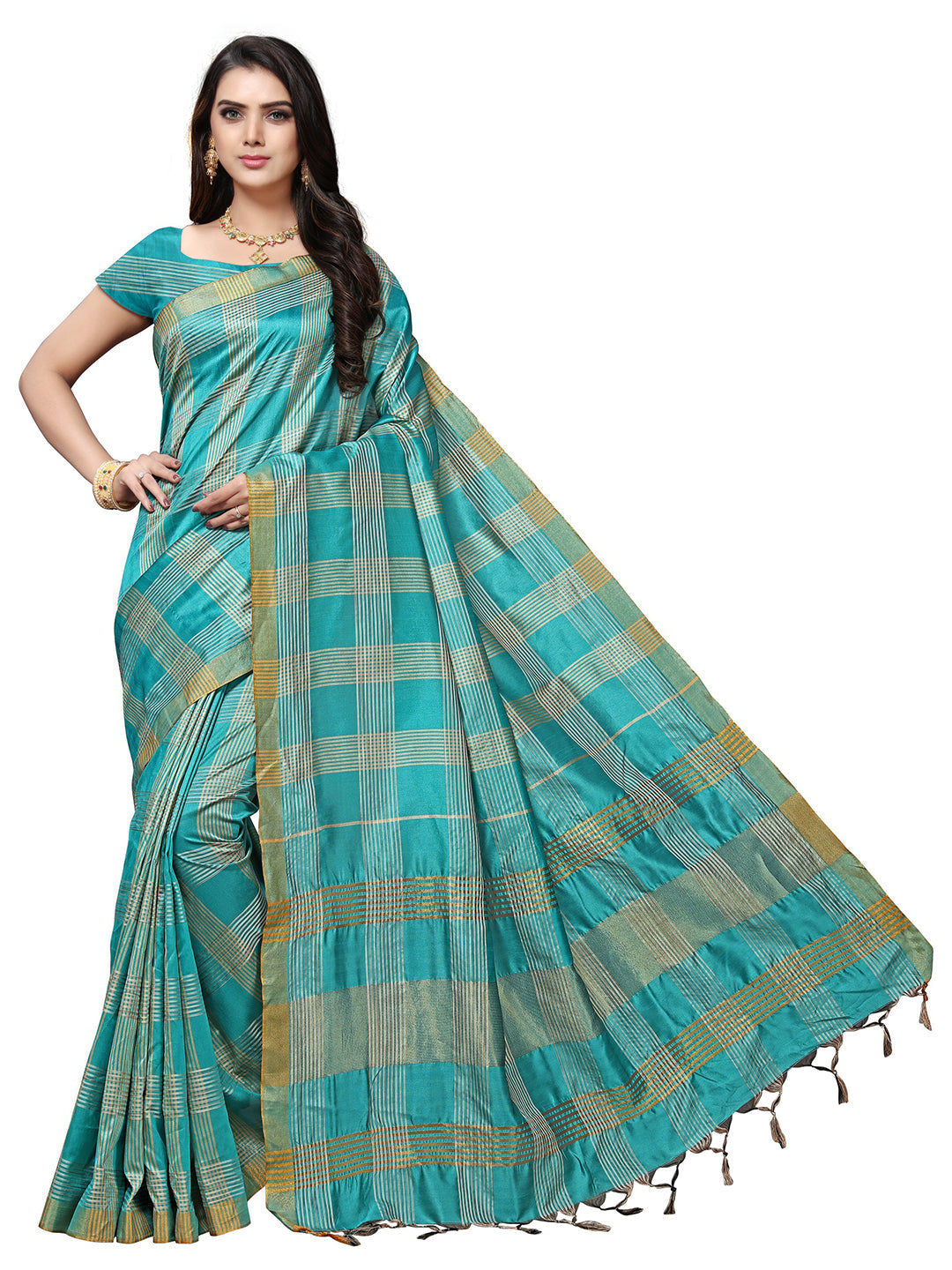 Women's Light Blue Silk Blend Woven Saree