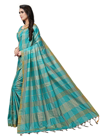 Women's Light Blue Silk Blend Woven Saree