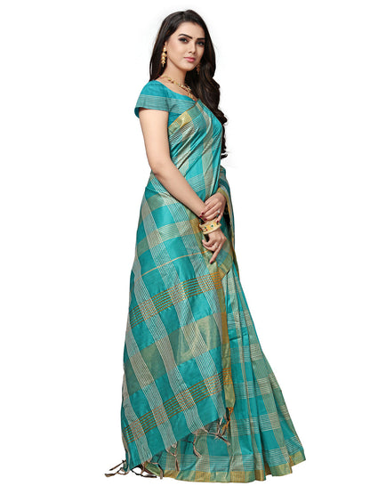 Women's Light Blue Silk Blend Woven Saree