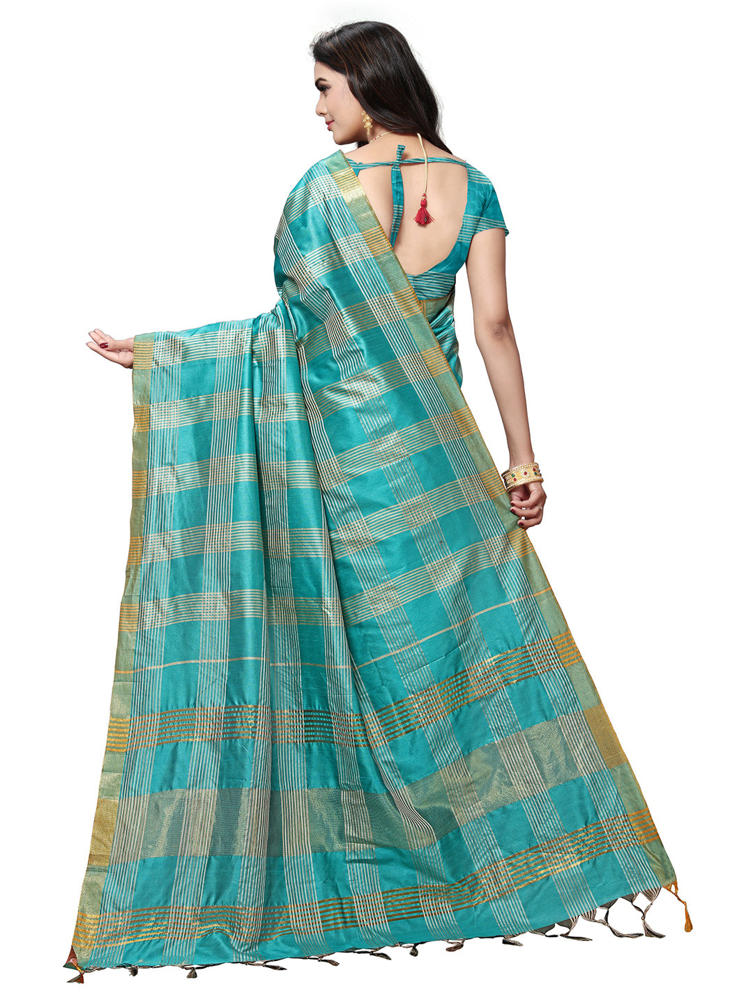 Women's Light Blue Silk Blend Woven Saree