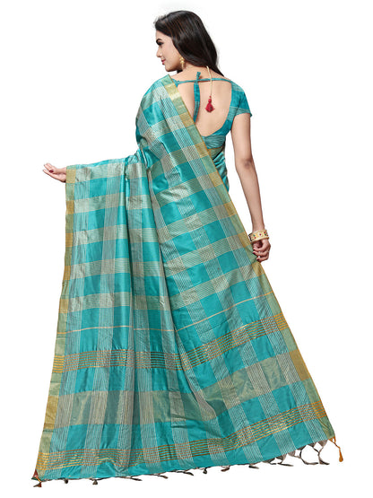 Women's Light Blue Silk Blend Woven Saree