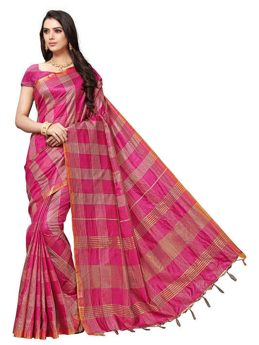 Women's Pink Silk Blend Striped Saree