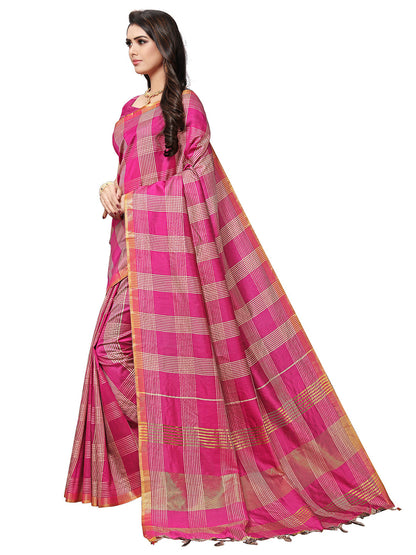 Women's Pink Silk Blend Striped Saree