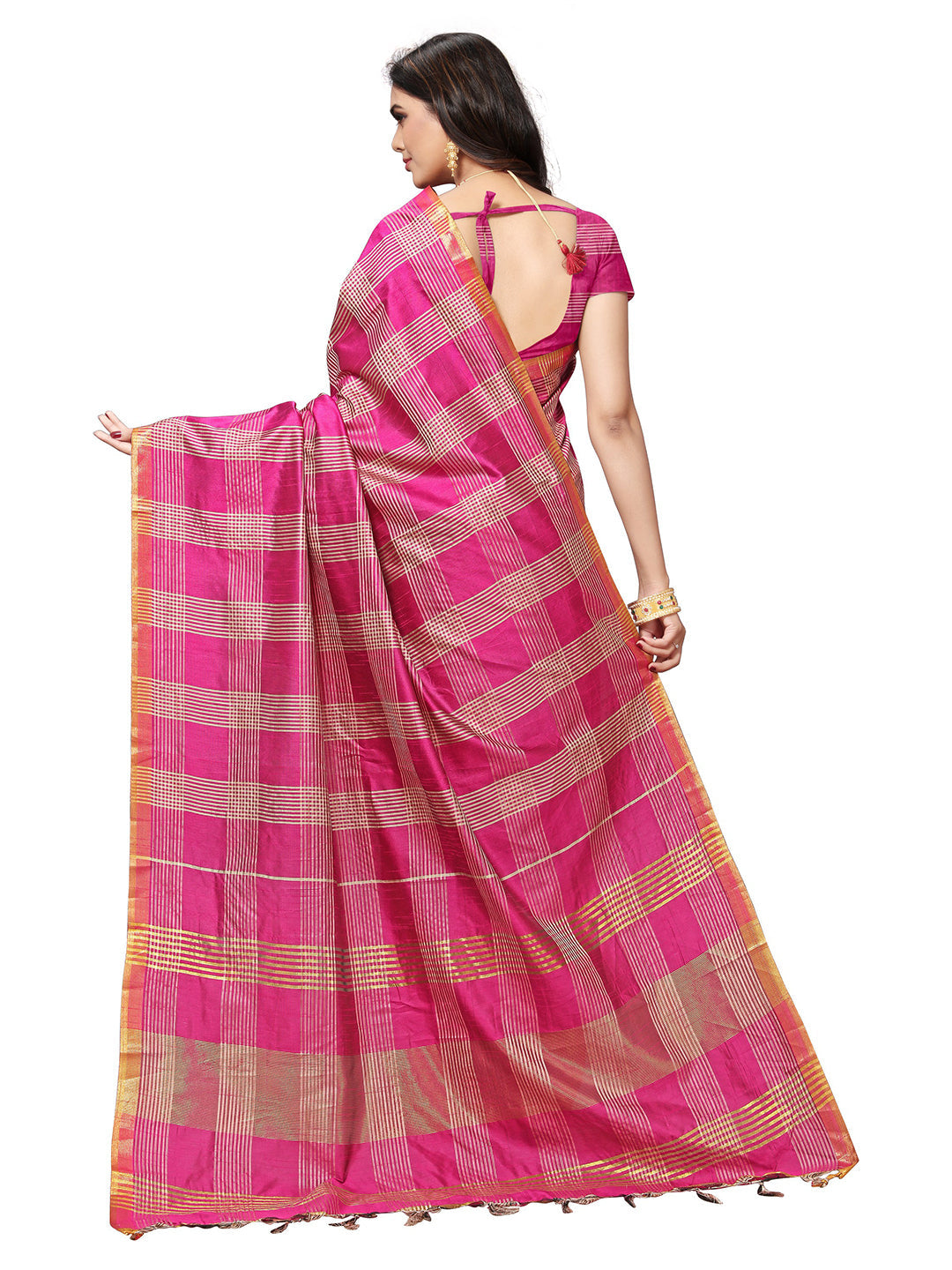 Women's Pink Silk Blend Striped Saree